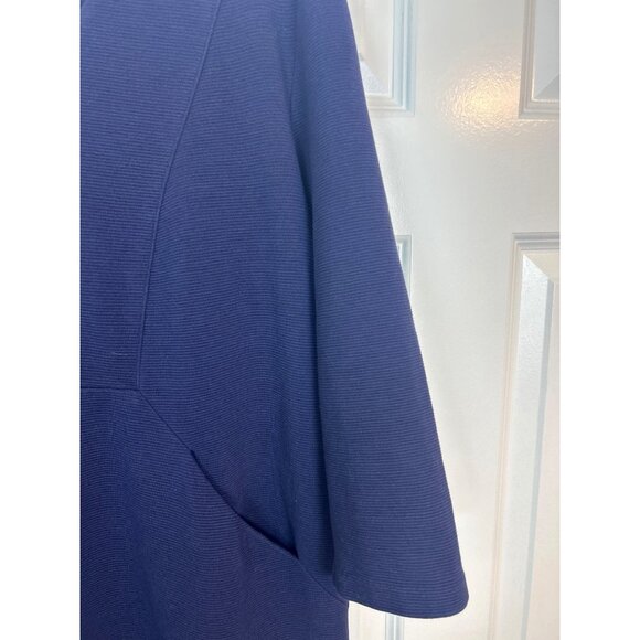 Boden Ellen Ottoman V-Neck Career Dress Size 16L Navy Blue Ribbed Front Pockets - Picture 2 of 14
